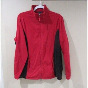 Lands' End Fleece Jacket Women 14-16 Red/Black Long Sleeve Full Zip